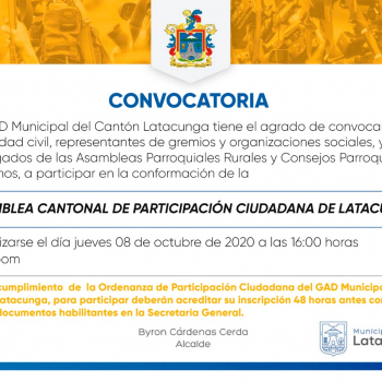 Convocatoria Asamblea Cantonal de Participación Ciudadana de Latacunga.